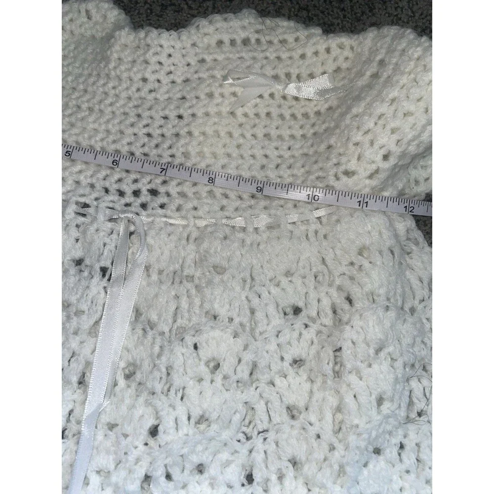 Vintage Hand Crochet Baby Christening Gown Bonnet White 29in Heirloom